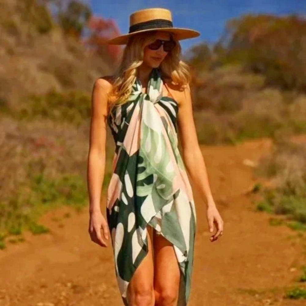 Virginia Wolf Botanical Green Multi Wear Wrap Scarf Sarong Halter Dress